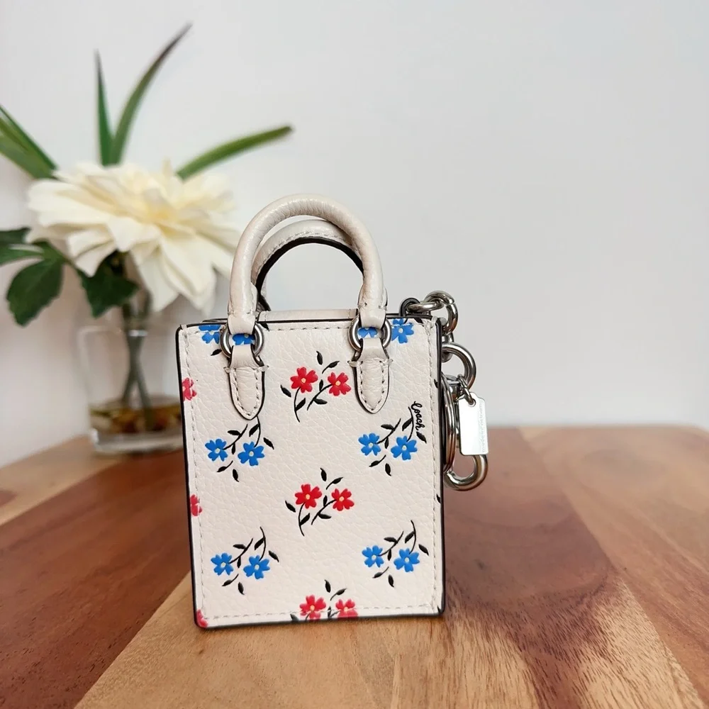 NWT Coach North/South Mini‎ Tote Bag Charm With Floral Print